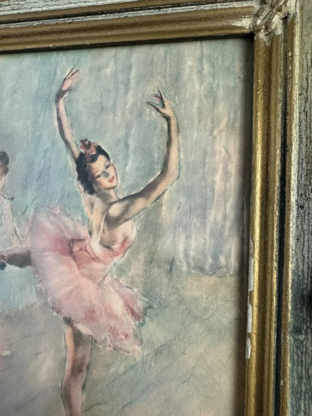 Vintage Ballerina Print Impressionist Ballet Dancer Ornate Distressed Frame